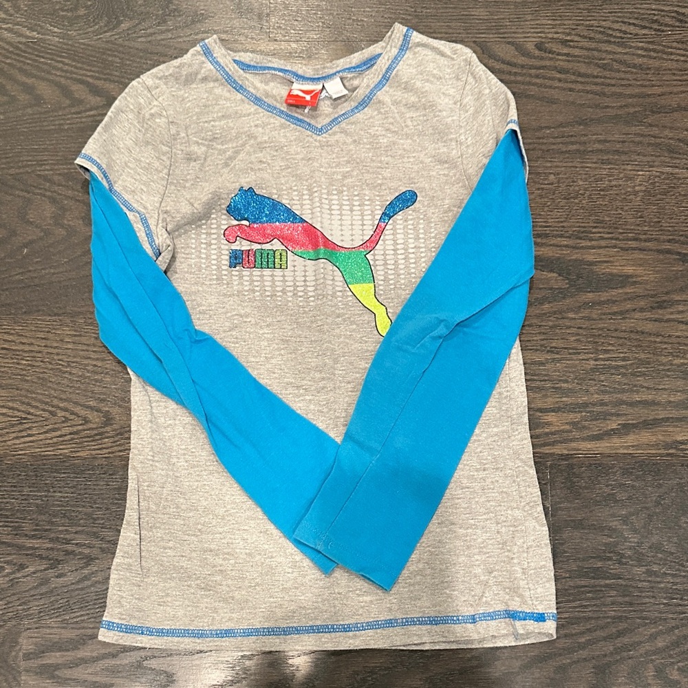 Girls Puma Kids Long Sleeve Shirt in Gray and Blue